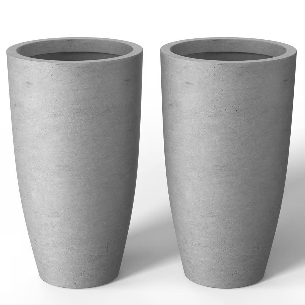 13.5In. Dia Stone Finish Extra Large Tall round Concrete Plant Pot/Planter for Indoor & Outdoor Set of 2