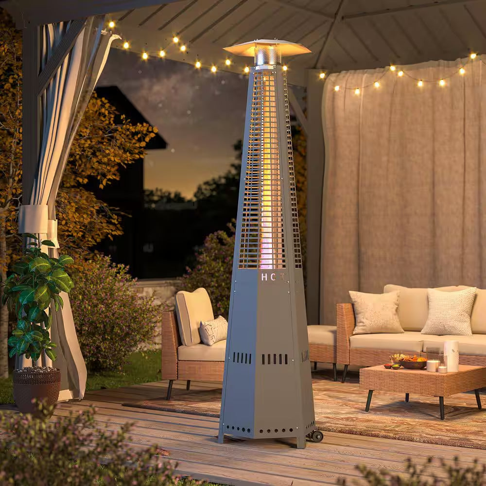 48,000 BTU Stainless Steel Pyramid Patio Flame Propane Gas Patio Heater with Wheels