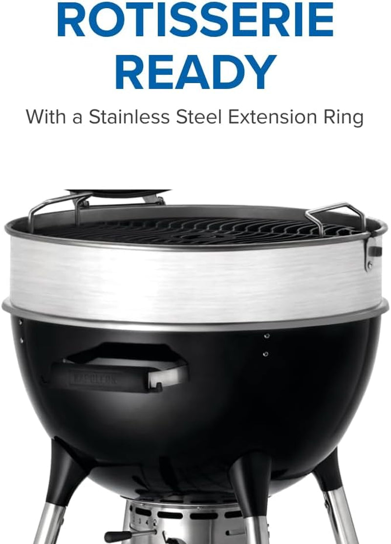 PRO22 Professional Charcoal Kettle Grill, Black, Porcelain-Enameled Lid and Bowl, Chrome-Plated Cooking Grid
