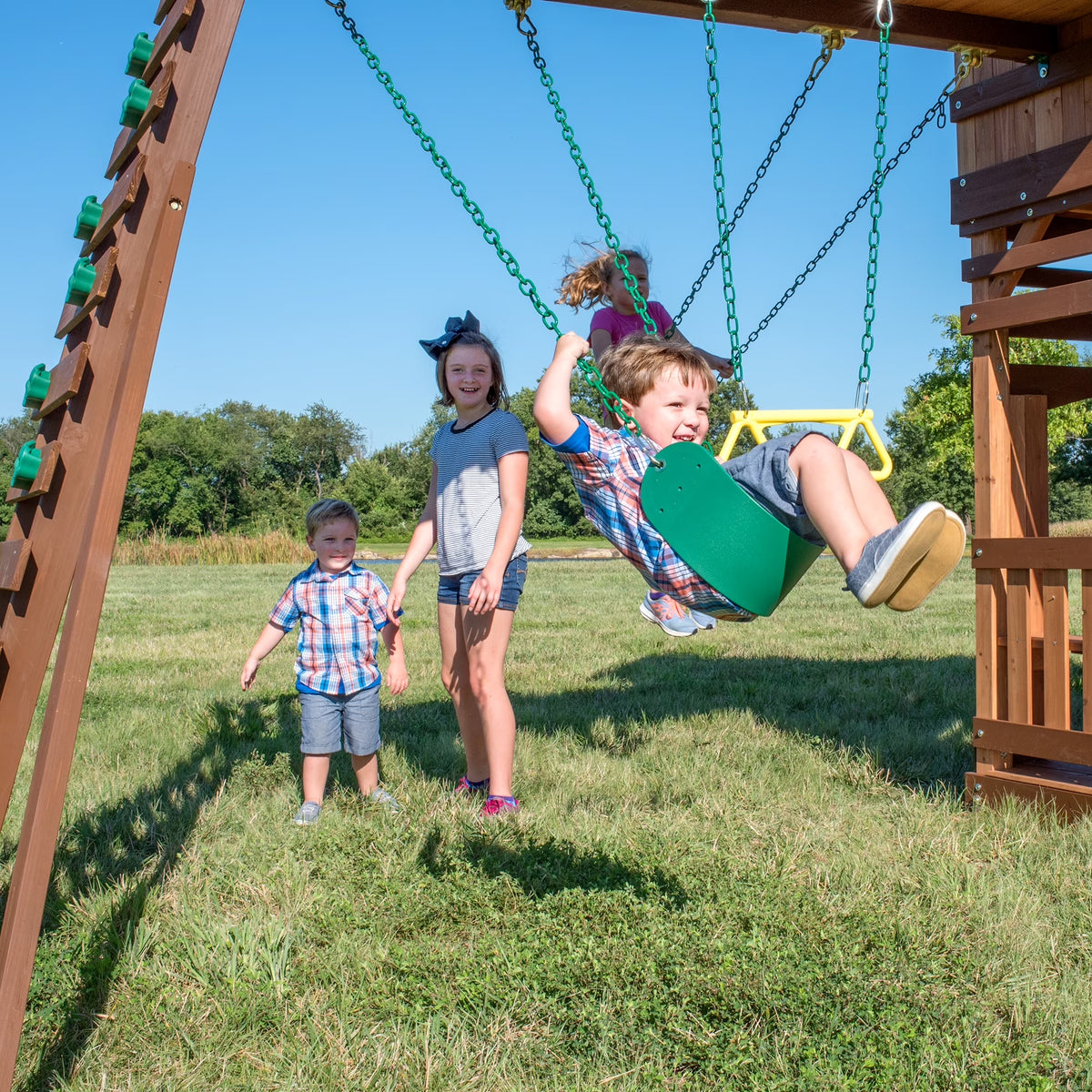 Woodridge Elite Cedar Wood Swing Set, Slide, Clubhouse, Crawl Tunnel