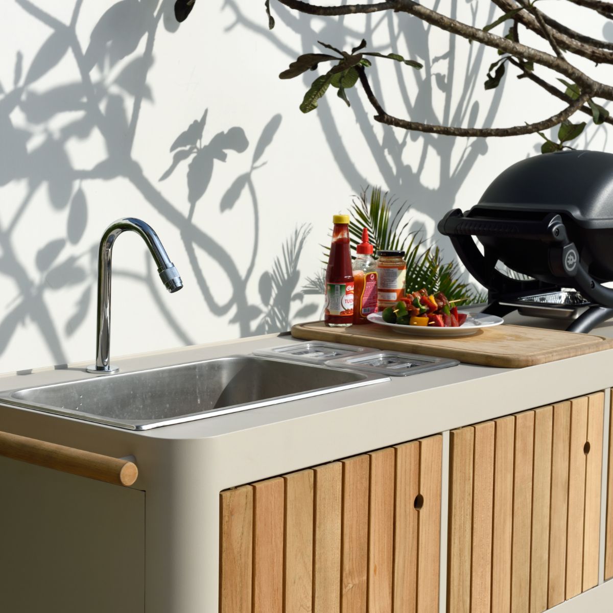 LifestyleGarden Portals Light Outdoor Kitchen with FSC Teak & Stainless Steel Sink