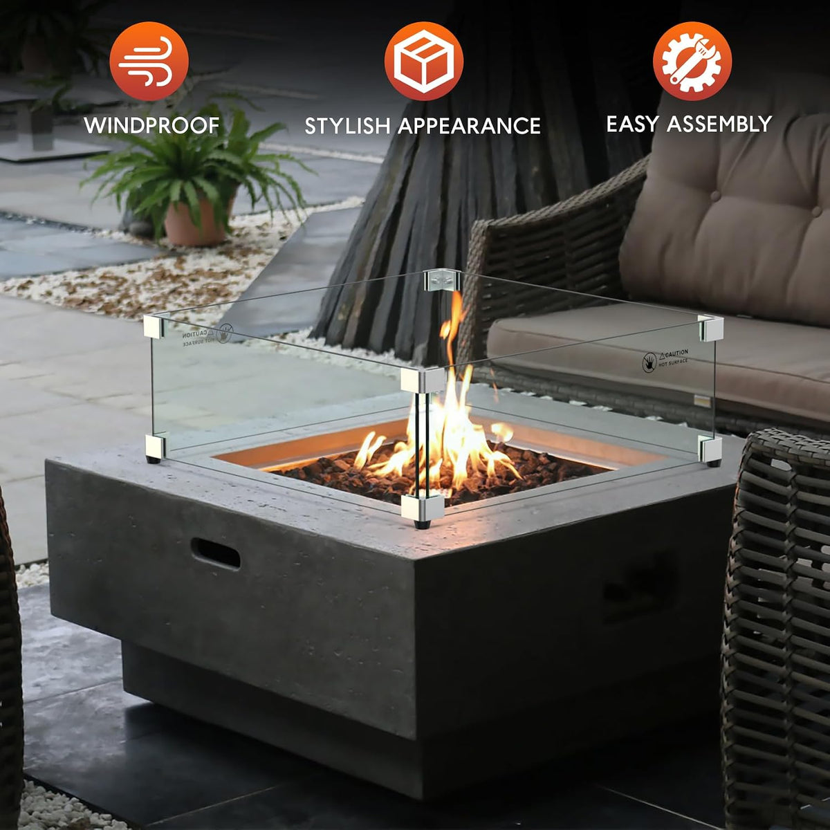 19" Square Fire Pit Screen Glass Wind Guard