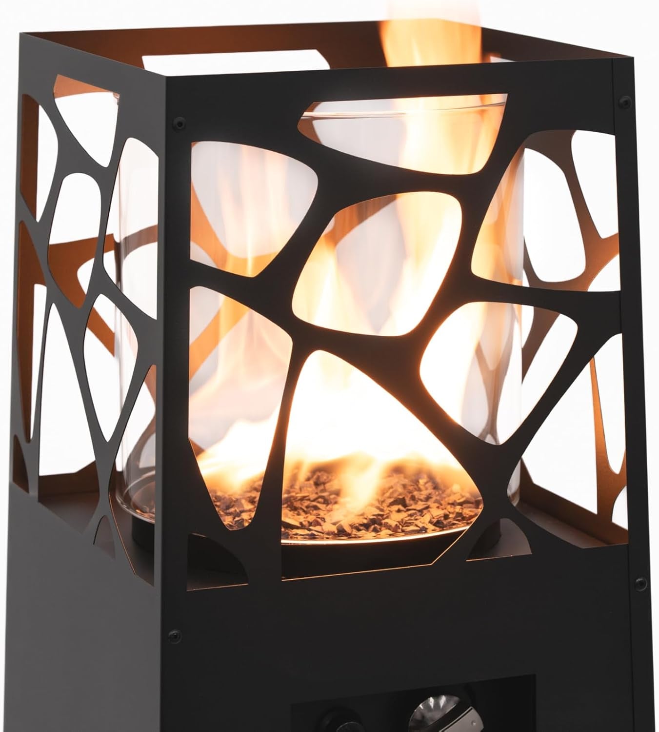 Pyramid Propane Patio Heater, 28,000 BTU Outdoor Gas Fireplace with 360° Glass Flame & Wheels, Tip-Over Safety, Cover & Regulator Included for Patio, Garden & Restaurant (Black)