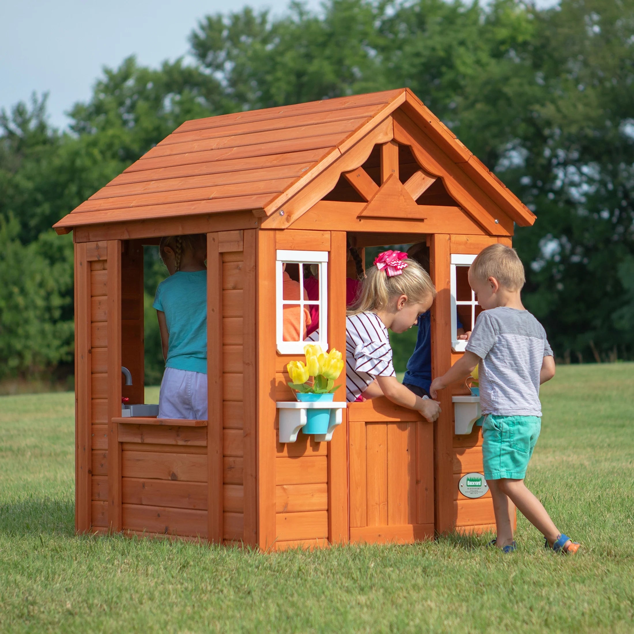Timberlake Cedar Wooden Kids Playhouse, Play Kitchen, Snack Bar Window