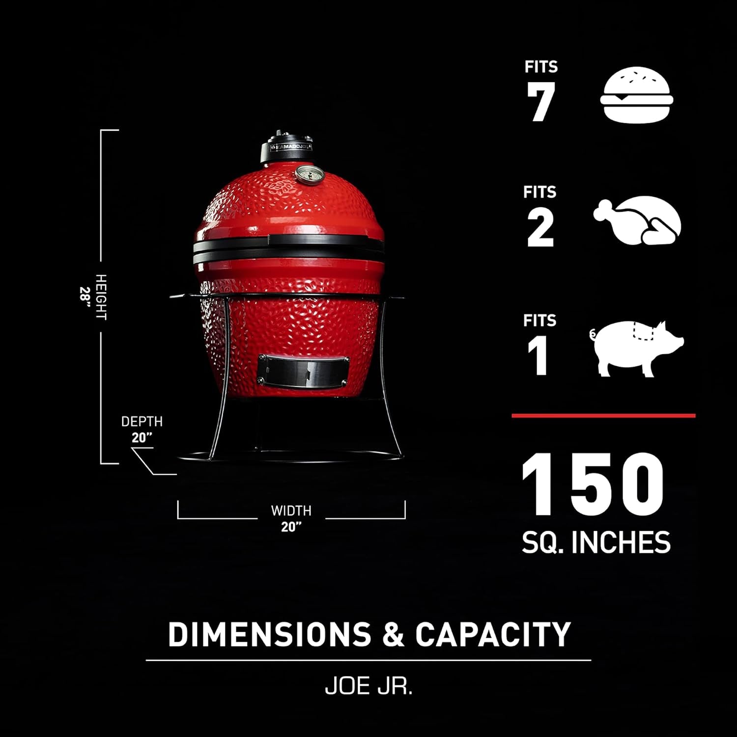 Joe Jr 13.5-Inch Portable Ceramic Charcoal Grill with Grill Stand, Stainless Steel Cooking Grate, Heat Deflectors and Ash Tool in Red, Model KJ13RH