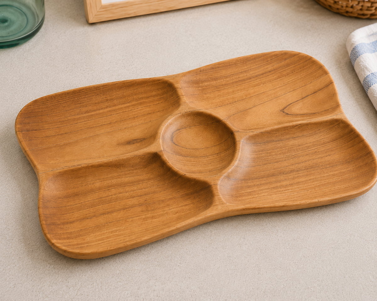 Broward Design Center Teak Four-Compartment Serving Tray