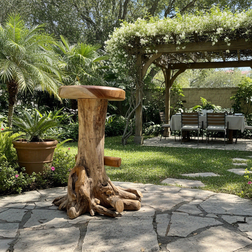 Broward Design Center Teak Root Round Seat Barstool XL