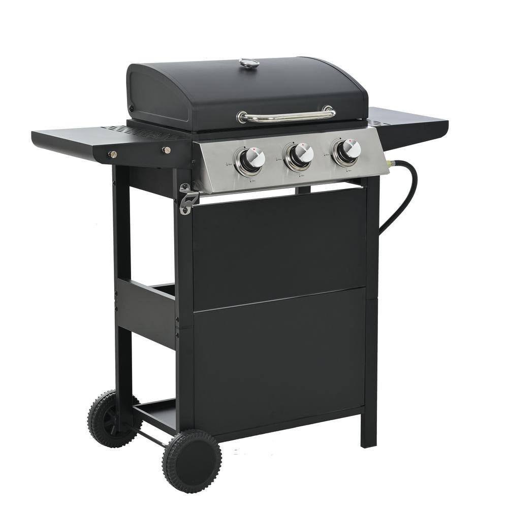 3-Burner Portable Propane Gas Grill, Stainless Steel BBQ, Black (Cesicia)