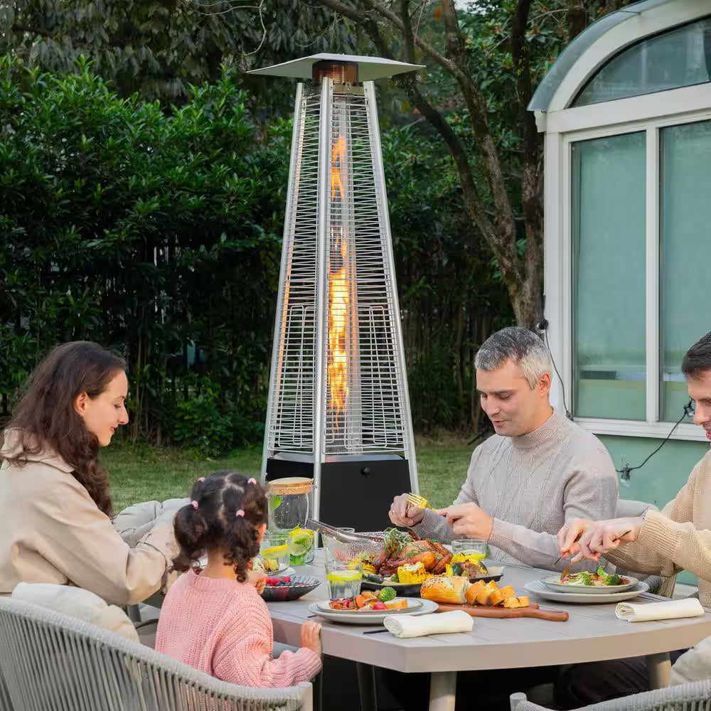 48,000 BTU Quartz Glass Tube Heat-Focusing Black Propane Gas Standing Patio Heater