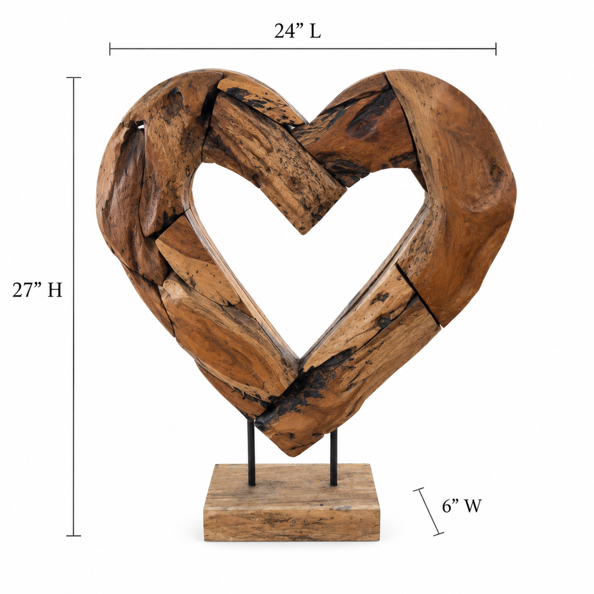 Handmade Bali Teak Heart Sculpture on Stand Medium