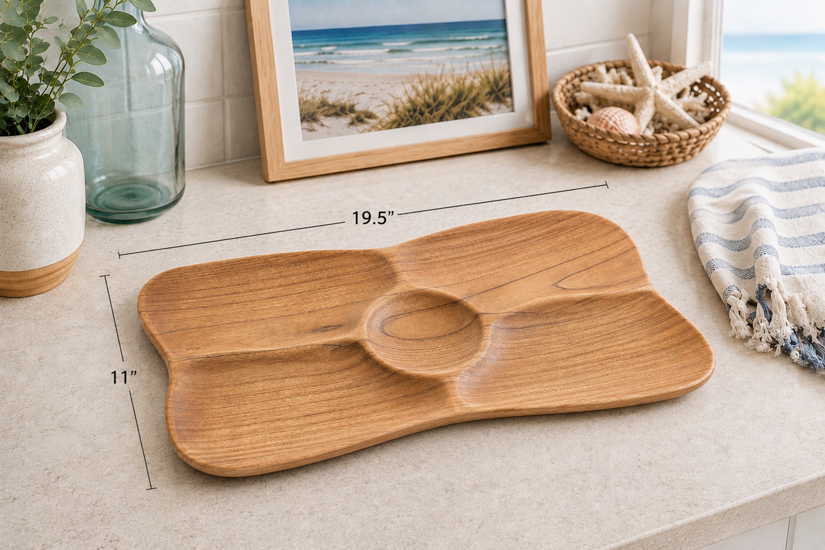 Broward Design Center Teak Four-Compartment Serving Tray