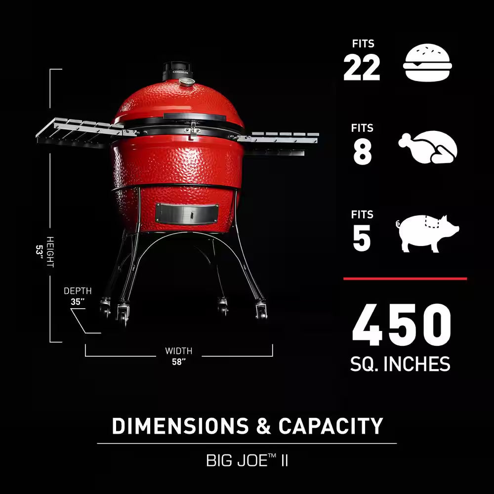 Big Joe II 24 In. Charcoal Grill in Red with Cart, Side Shelves, Grate Gripper, and Ash Tool
