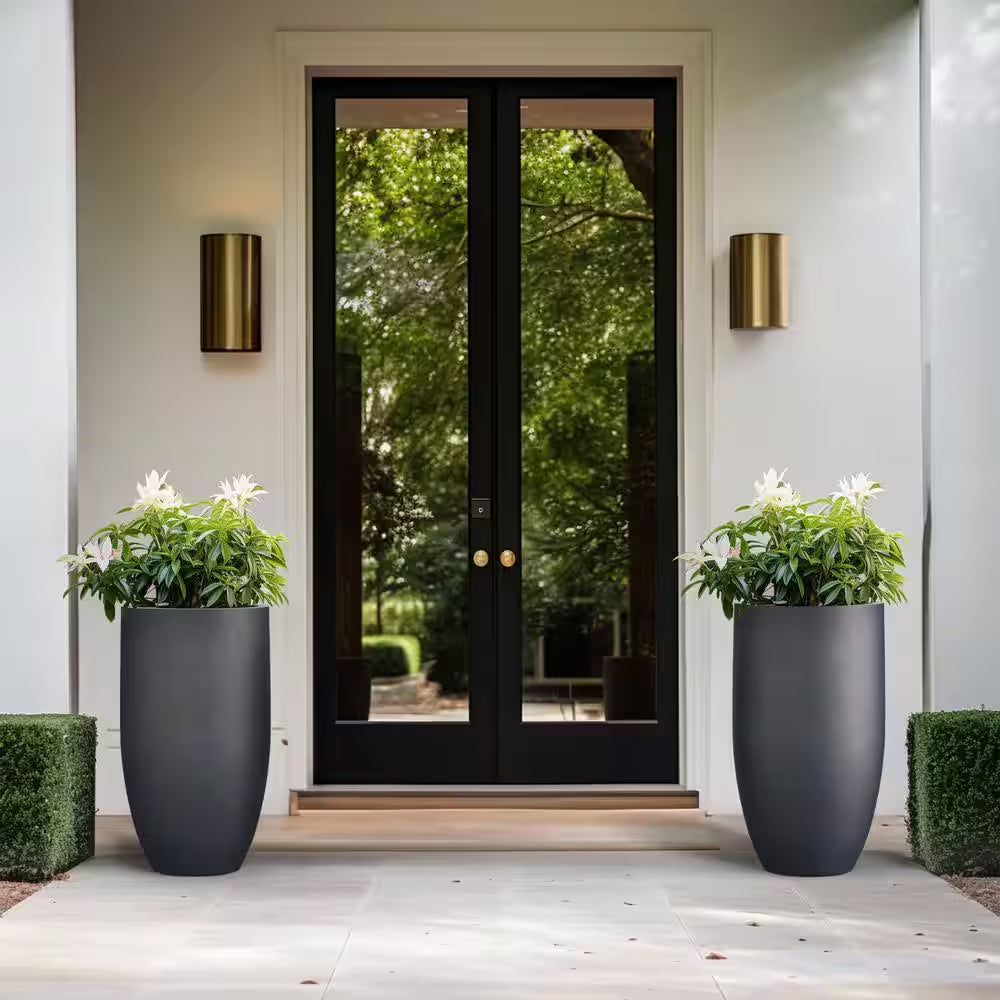 Lightweight 13.5 In. Dia Tall Large Granite Gray Large round Concrete Planter/Flower Pot for Indoor & Outdoor (Set of 2)