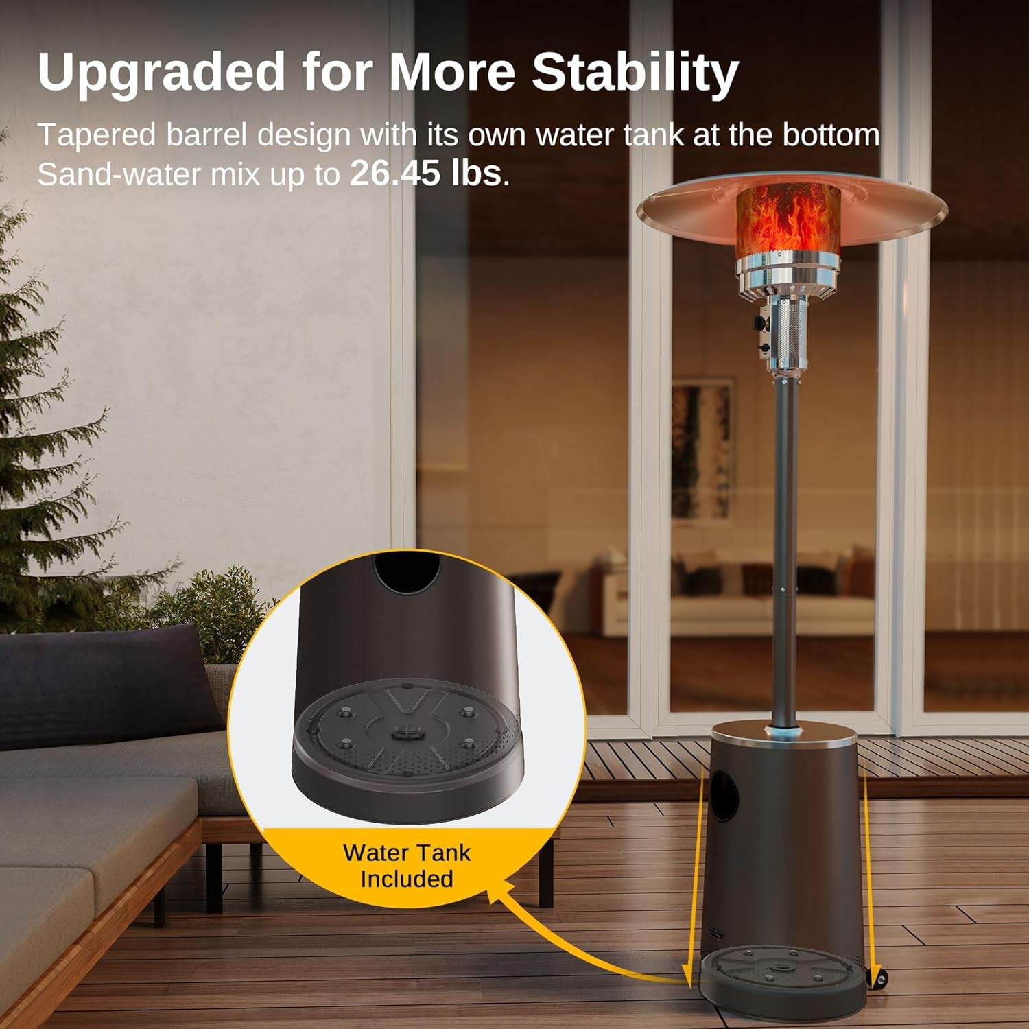 50,000 BTU Patio Heater with Sand Box, Table Design, Double-Layer Stainless Steel Burner, Wheels, Triple Protection System, Outdoor Heater for Home and Residential, Pinecone