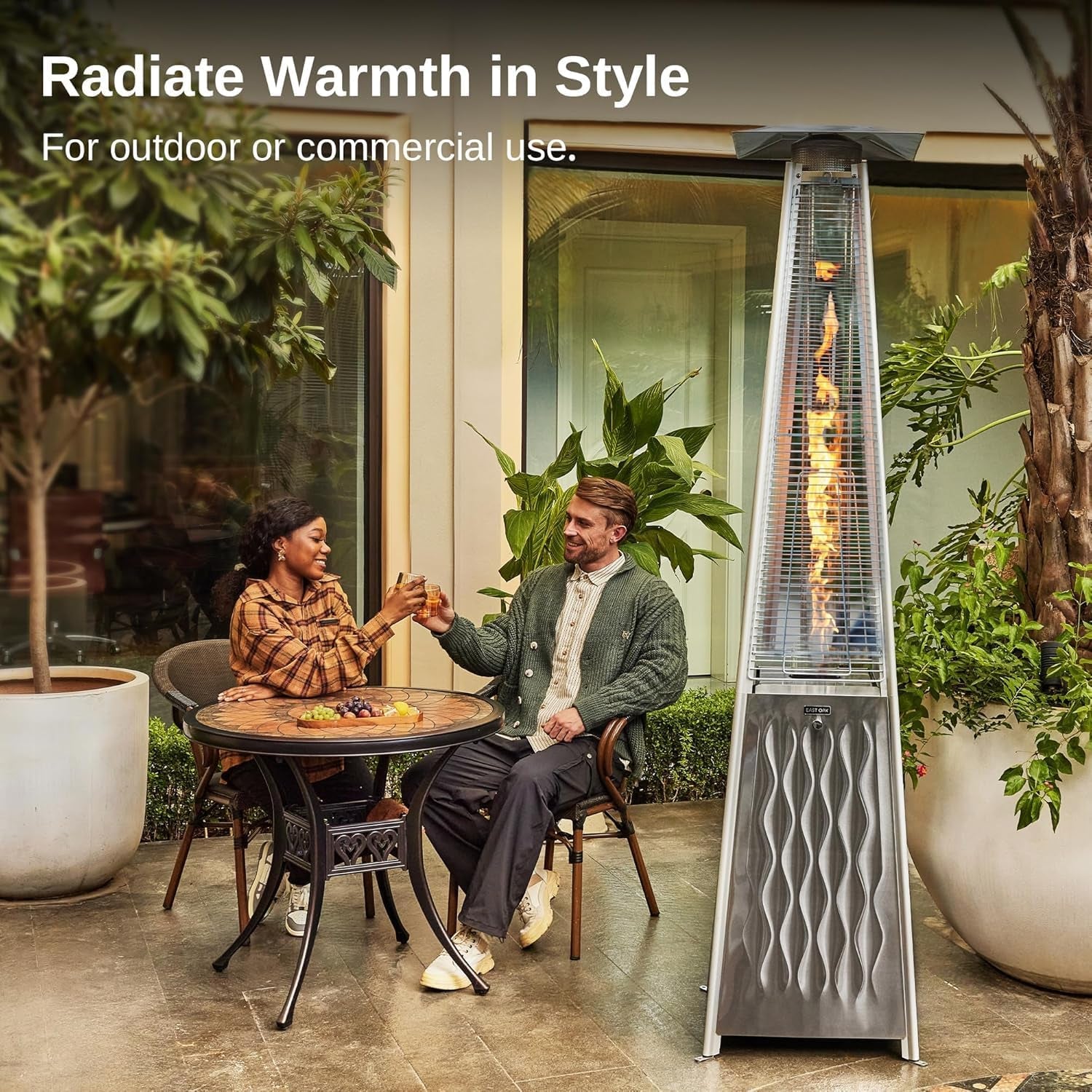 48,000 BTU Pyramid Patio Heater, Quartz Glass Tube Propane Outdoor Heater with Wheels, Triple Safety Protection, 2025 Upgrade for Home, Backyard & Commercial Spaces, Stainless Steel