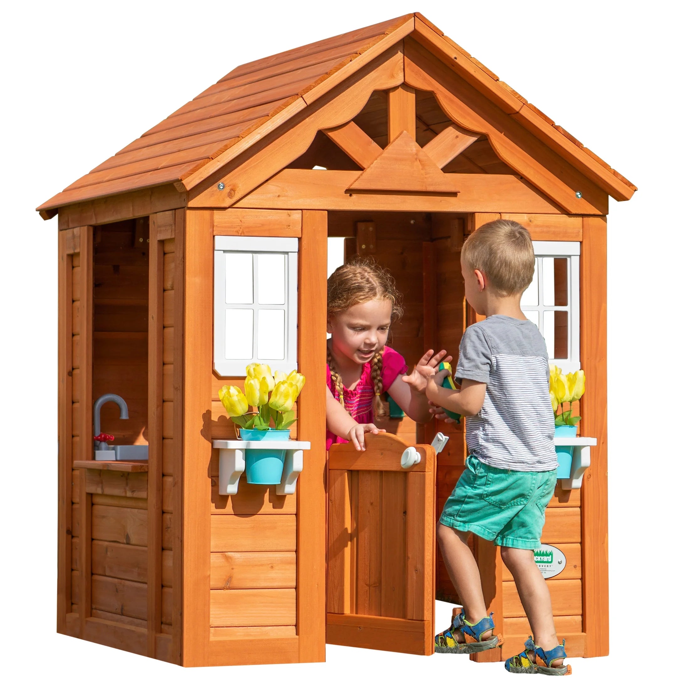 Timberlake Cedar Wooden Kids Playhouse, Play Kitchen, Snack Bar Window