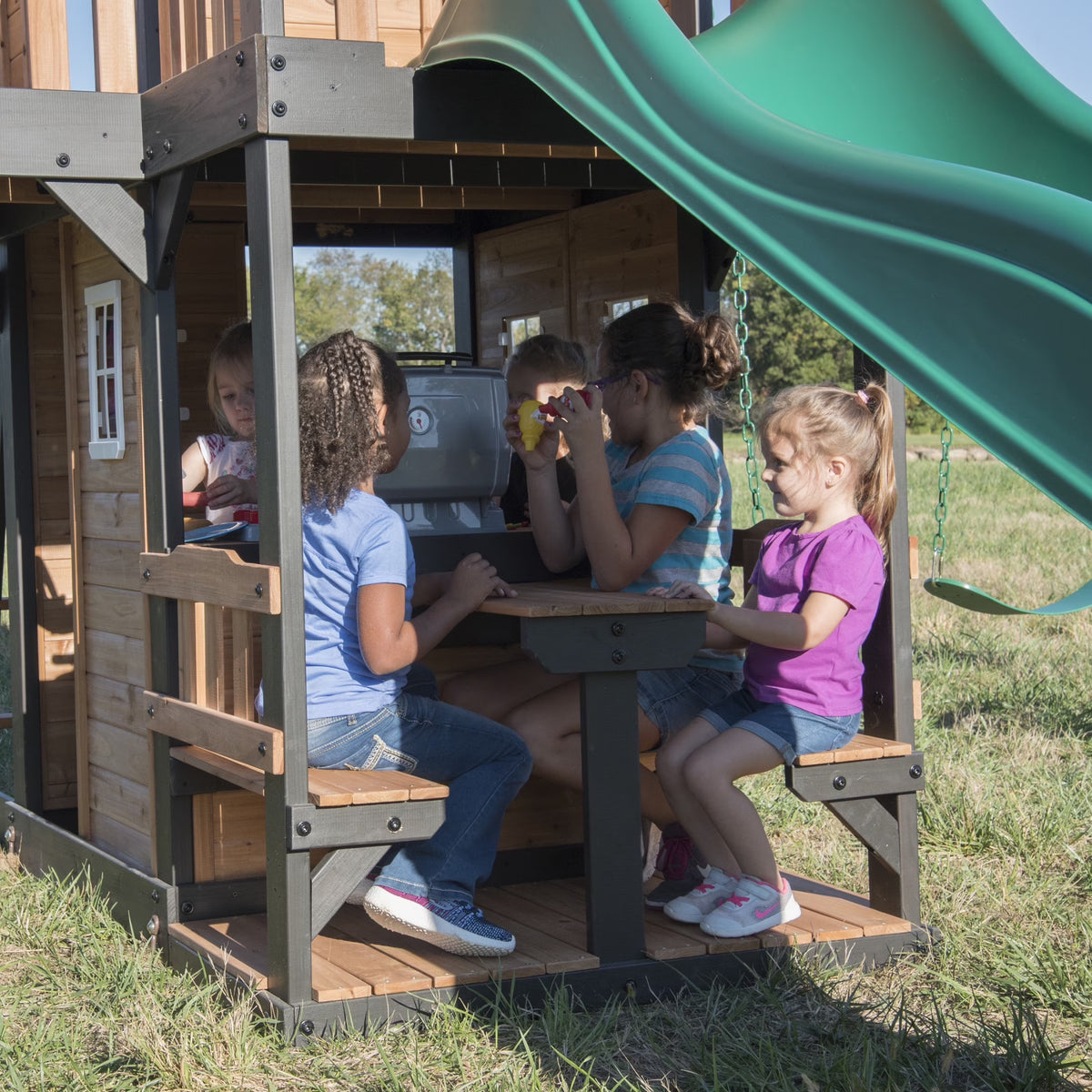 Canyon Creek Cedar Wood Swing Set, Slide, Clubhouse, Rock Wall