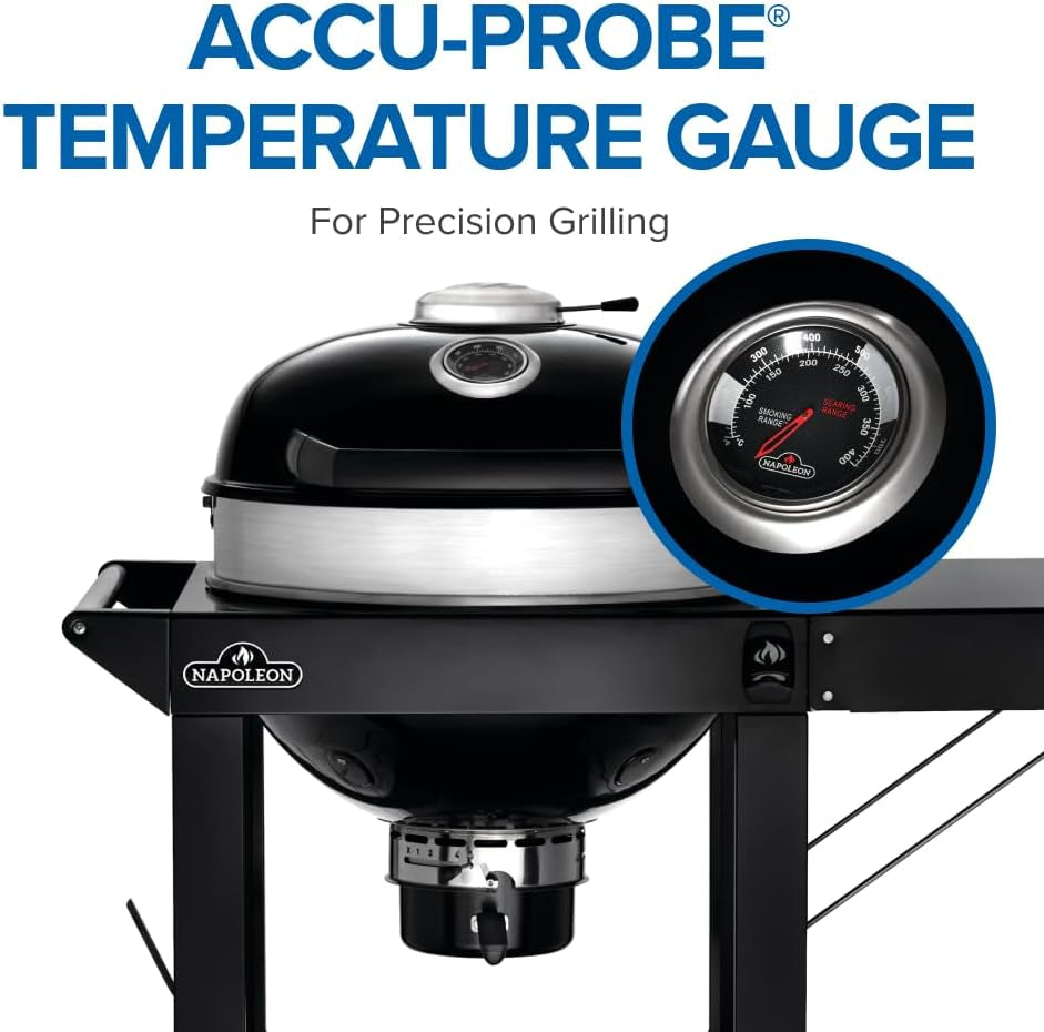 PRO22 Charcoal Kettle Grill with Folding Cart, Black, Porcelain-Enameled Lid and Bowl, Chrome-Plated Cooking Grid