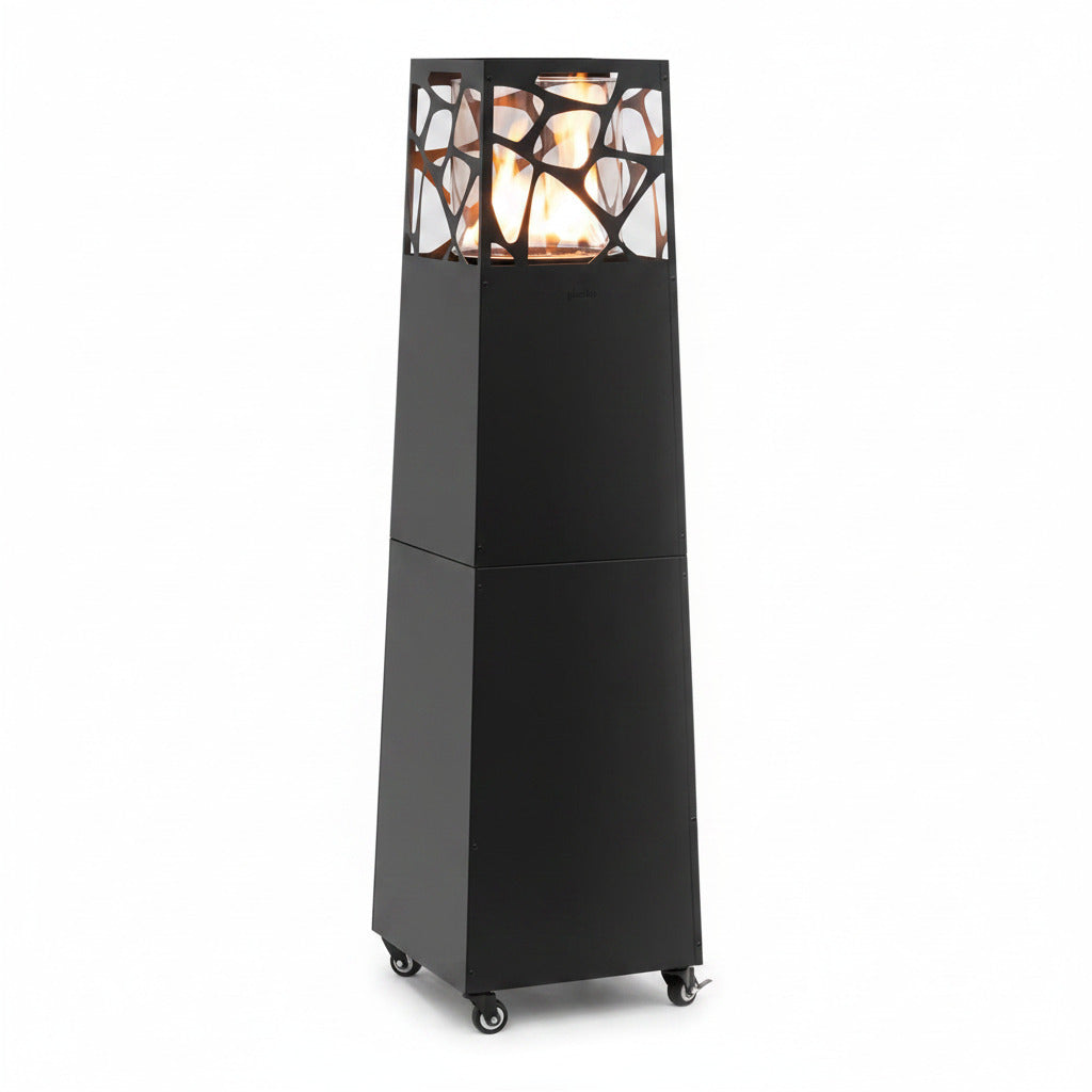 Pyramid Propane Patio Heater, 28,000 BTU Outdoor Gas Fireplace with 360° Glass Flame & Wheels, Tip-Over Safety, Cover & Regulator Included for Patio, Garden & Restaurant (Black)
