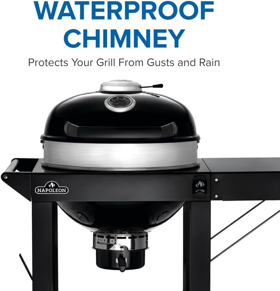 PRO22 Charcoal Kettle Grill with Folding Cart, Black, Porcelain-Enameled Lid and Bowl, Chrome-Plated Cooking Grid