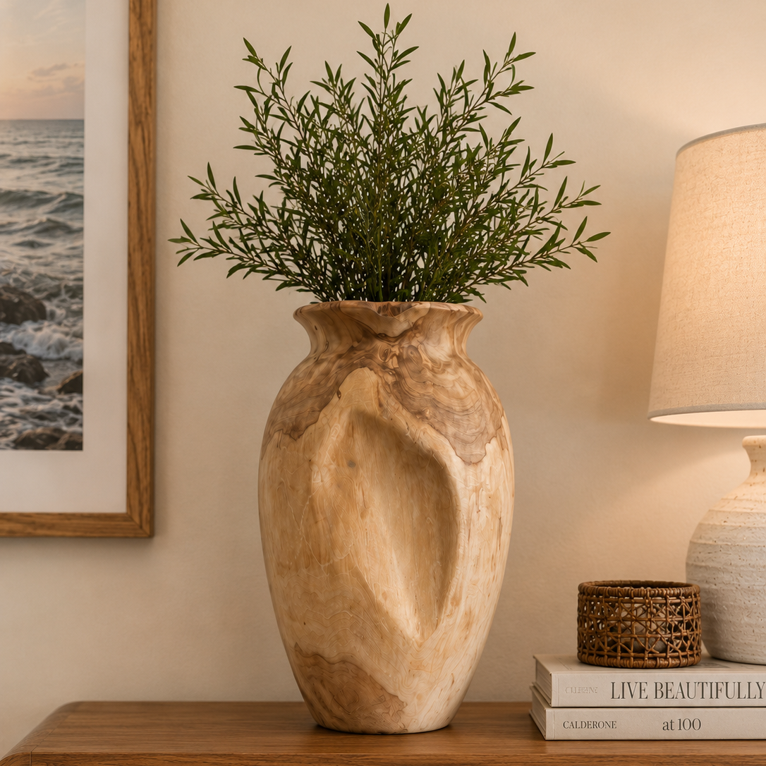 The Broward Design Center Organic Bleached Teak Broken Vase – 16"