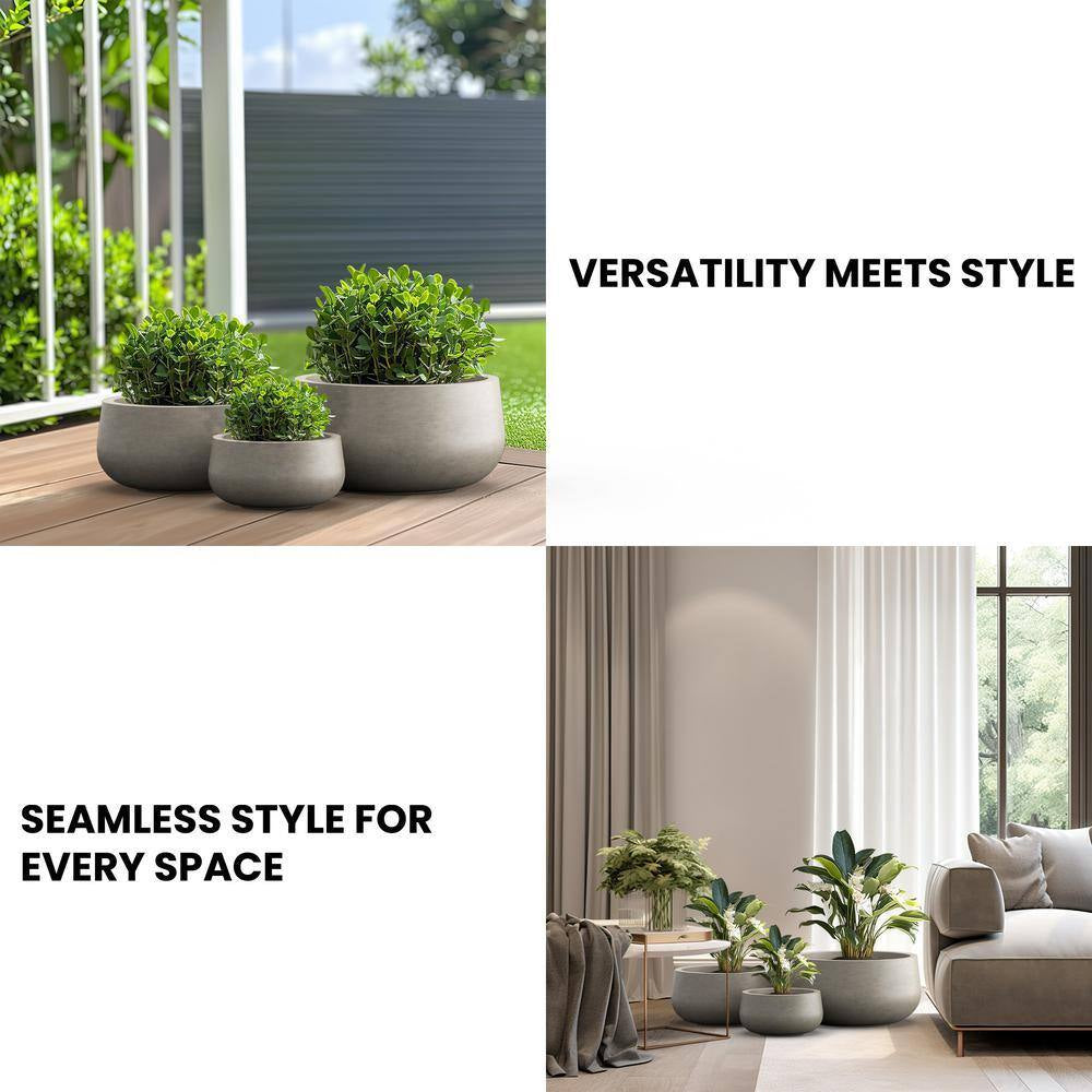 11.4In.,15In.,19In. Dia Light Gray Extra Large Tall round Concrete Plant Pot/Planter for Indoor and Outdoor(Set of 3)