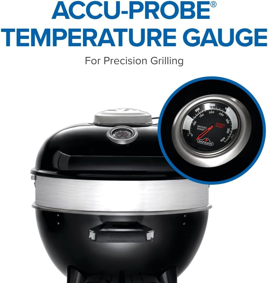 PRO22 Professional Charcoal Kettle Grill, Black, Porcelain-Enameled Lid and Bowl, Chrome-Plated Cooking Grid