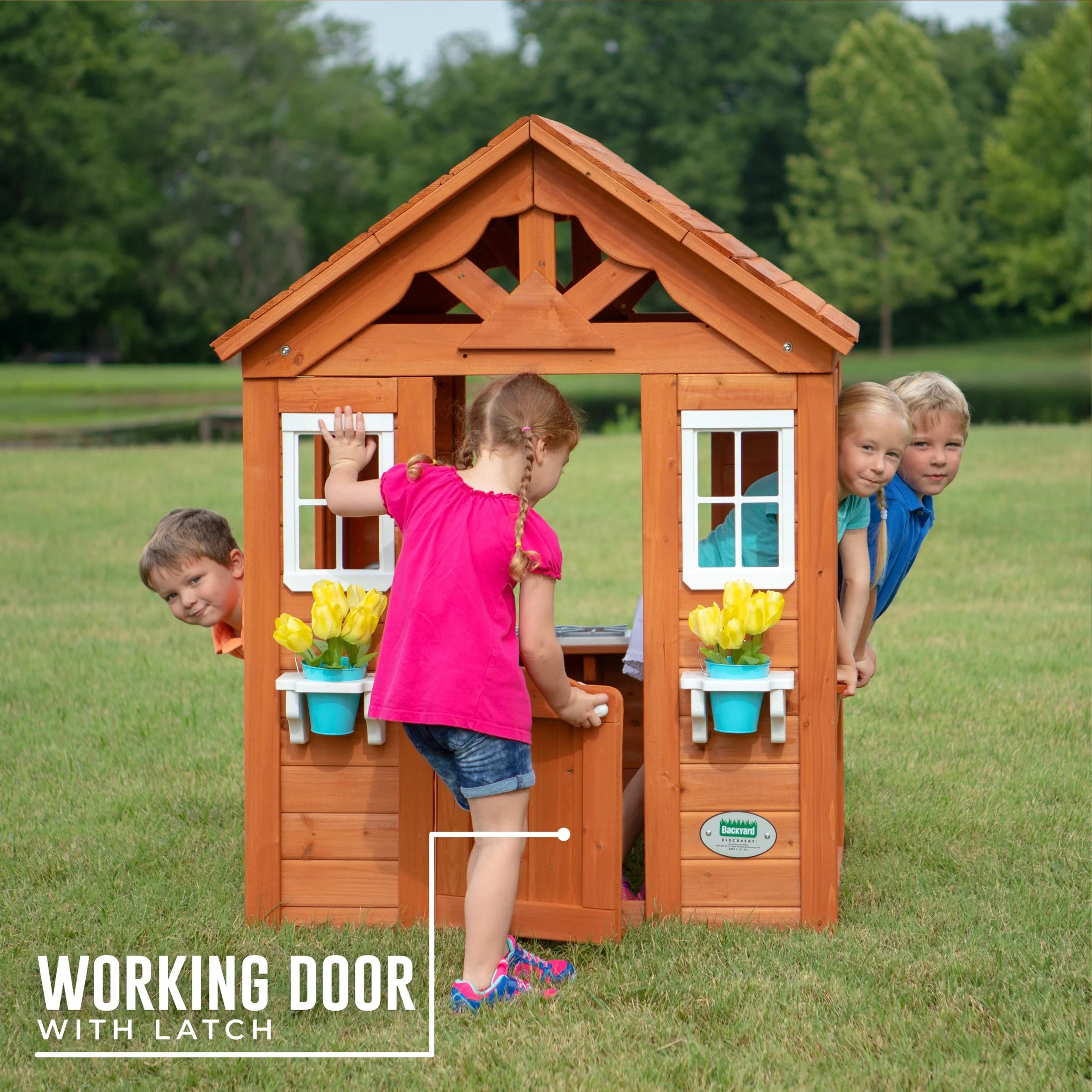 Timberlake Cedar Wooden Kids Playhouse, Play Kitchen, Snack Bar Window