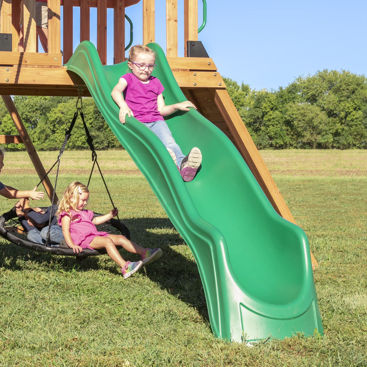 Endeavor Cedar Wood Swing Set, Slide, Play Deck, Rock Wall, Rope Ladder