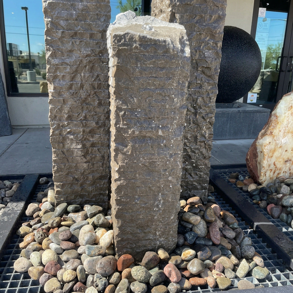 Rare Earth Gallery Black Travertine Chiseled Column Fountain – Small
