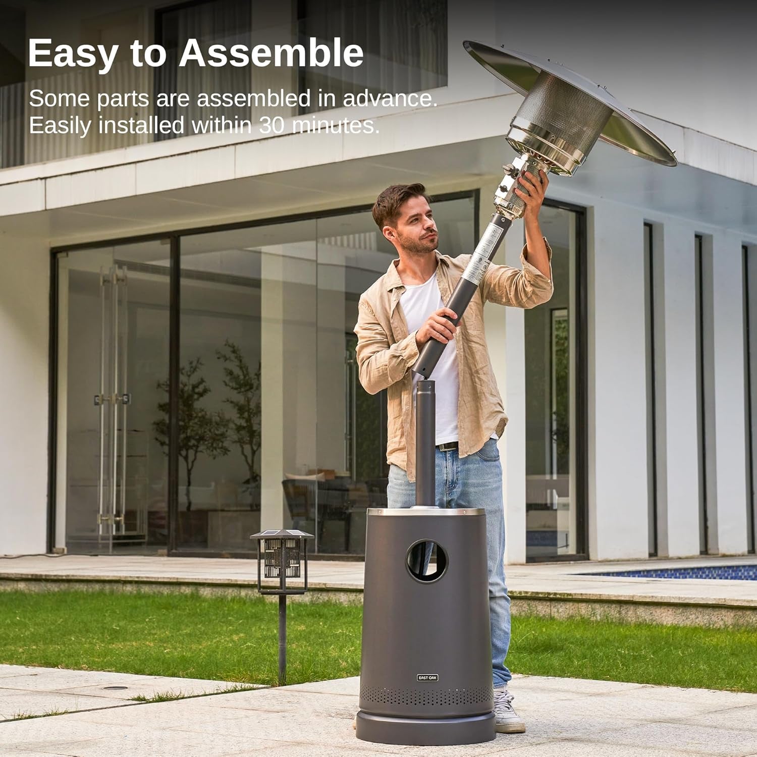 50,000 BTU Patio Heater with Sand Box, Table Design, Double-Layer Stainless Steel Burner, Wheels, Triple Protection System, Outdoor Heater for Home and Residential, Polar Night