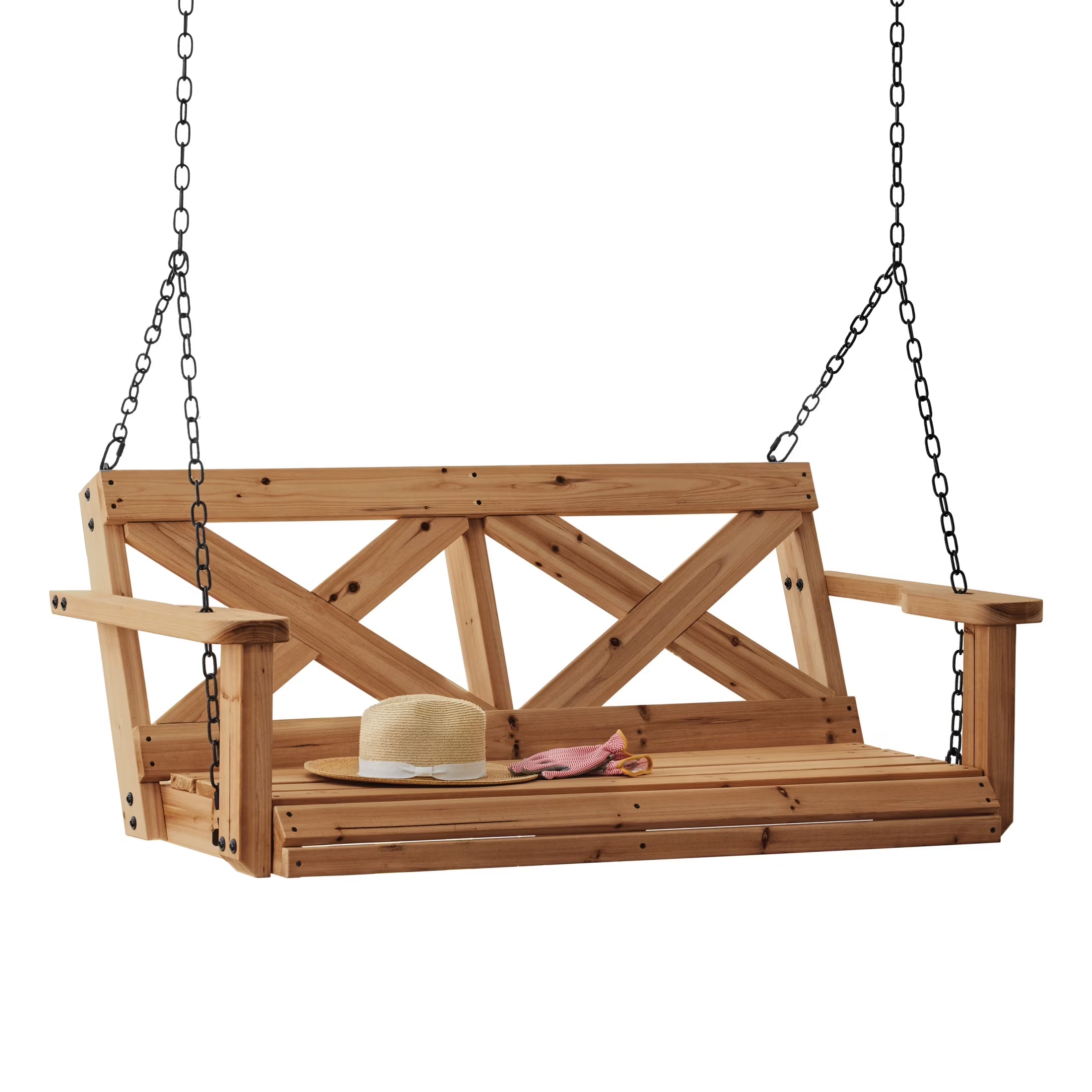 55" Cedar Wood Farmhouse Outdoor Porch Swing Bench, Two-Person Seating
