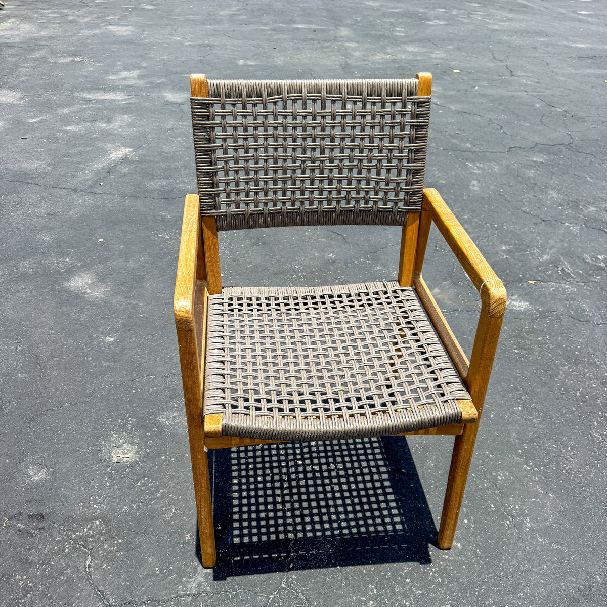 The Broward Design Center Harris Teak & Woven Rattan Dining Armchair – Grey