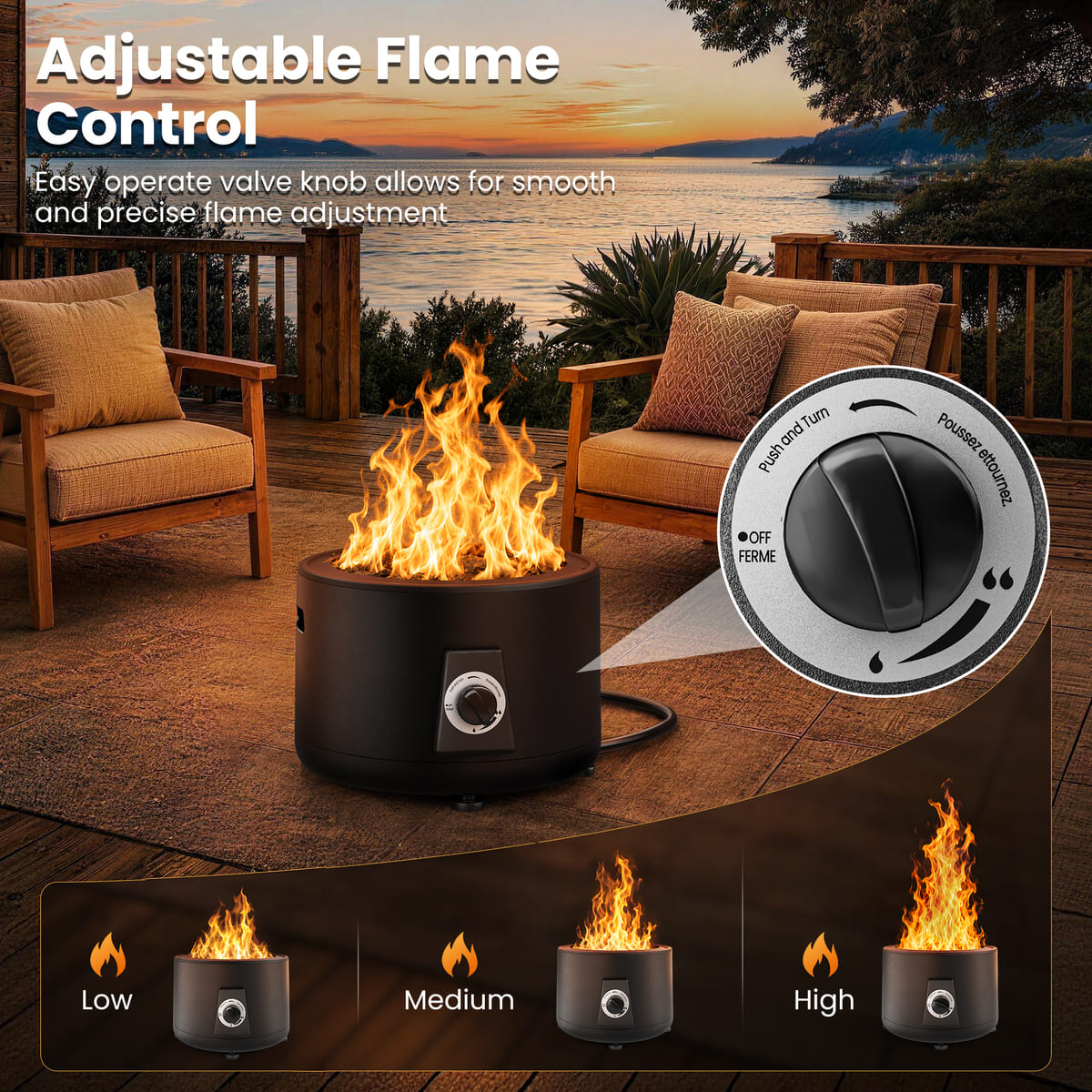 Pamapic Pyra Portable Propane Fire Pit, 60,000 BTU Smokeless