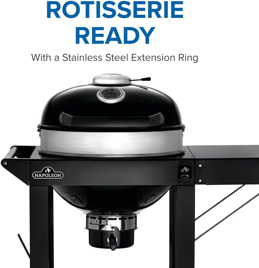PRO22 Charcoal Kettle Grill with Folding Cart, Black, Porcelain-Enameled Lid and Bowl, Chrome-Plated Cooking Grid