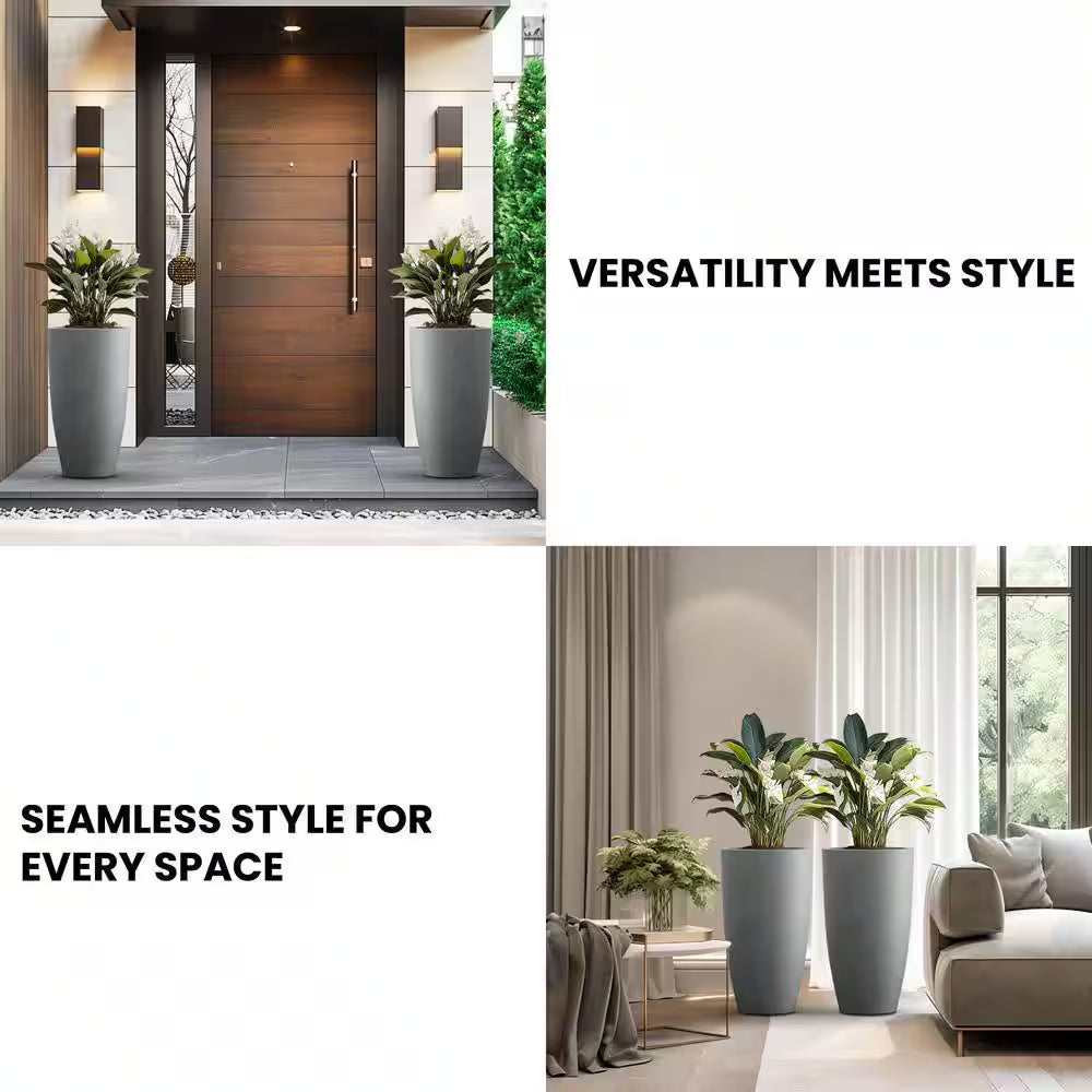 13.5In. Dia Stone Finish Extra Large Tall round Concrete Plant Pot/Planter for Indoor & Outdoor Set of 2