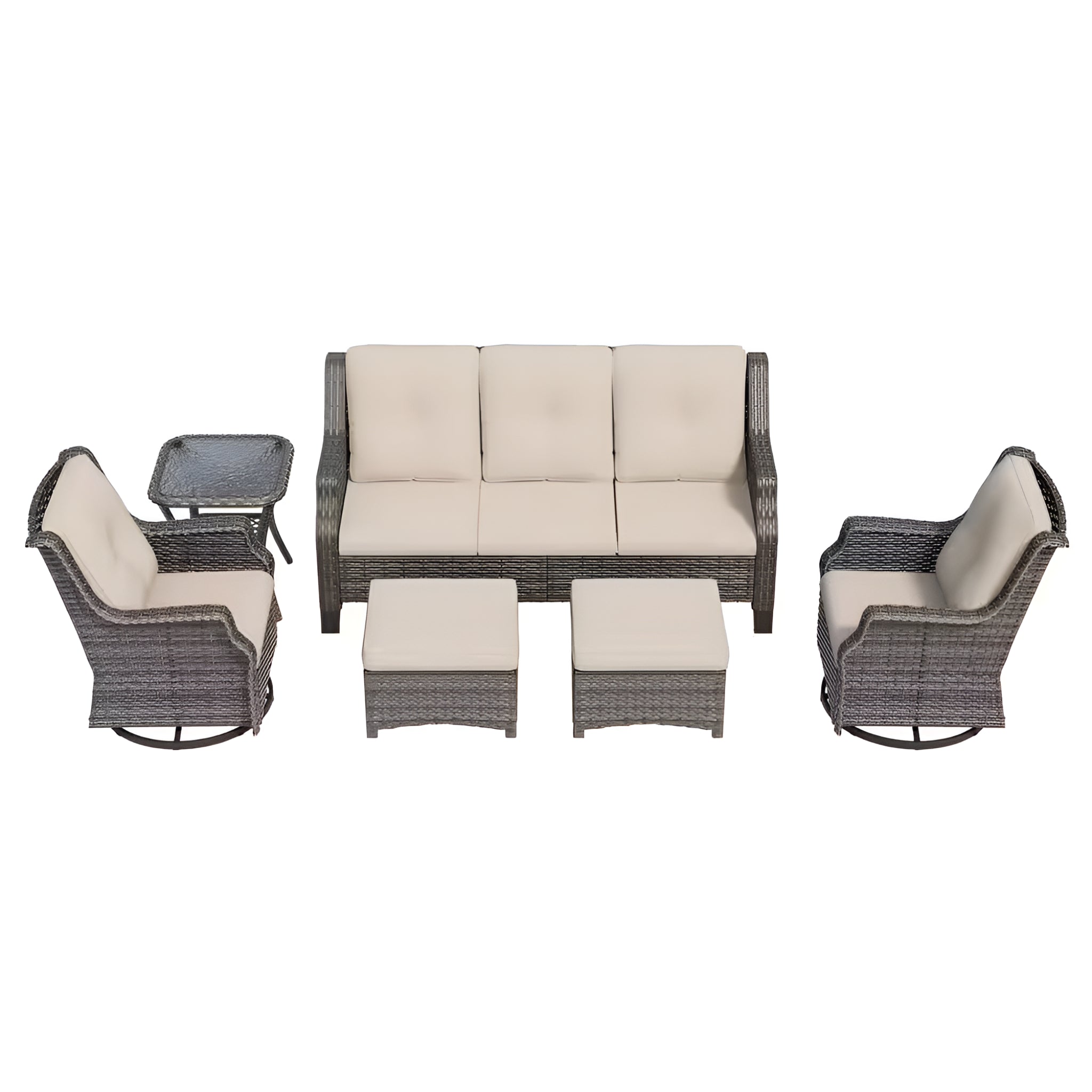 Outdoor furniture set with wicker chairs and sofa