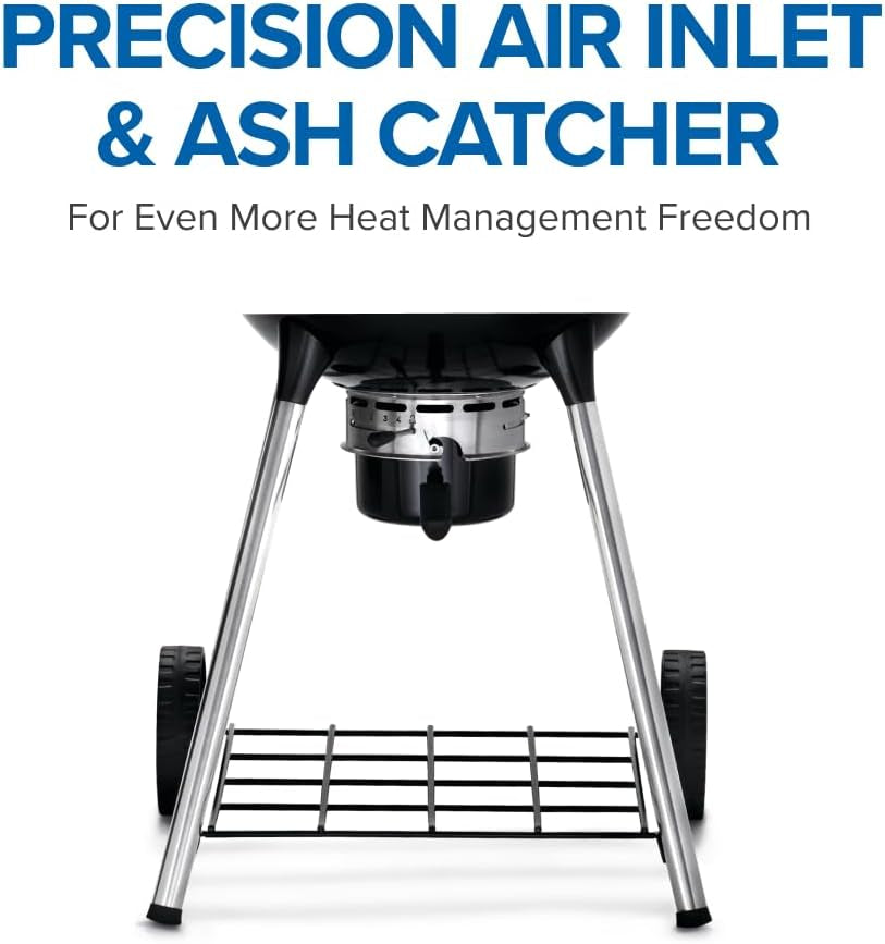 PRO22 Professional Charcoal Kettle Grill, Black, Porcelain-Enameled Lid and Bowl, Chrome-Plated Cooking Grid