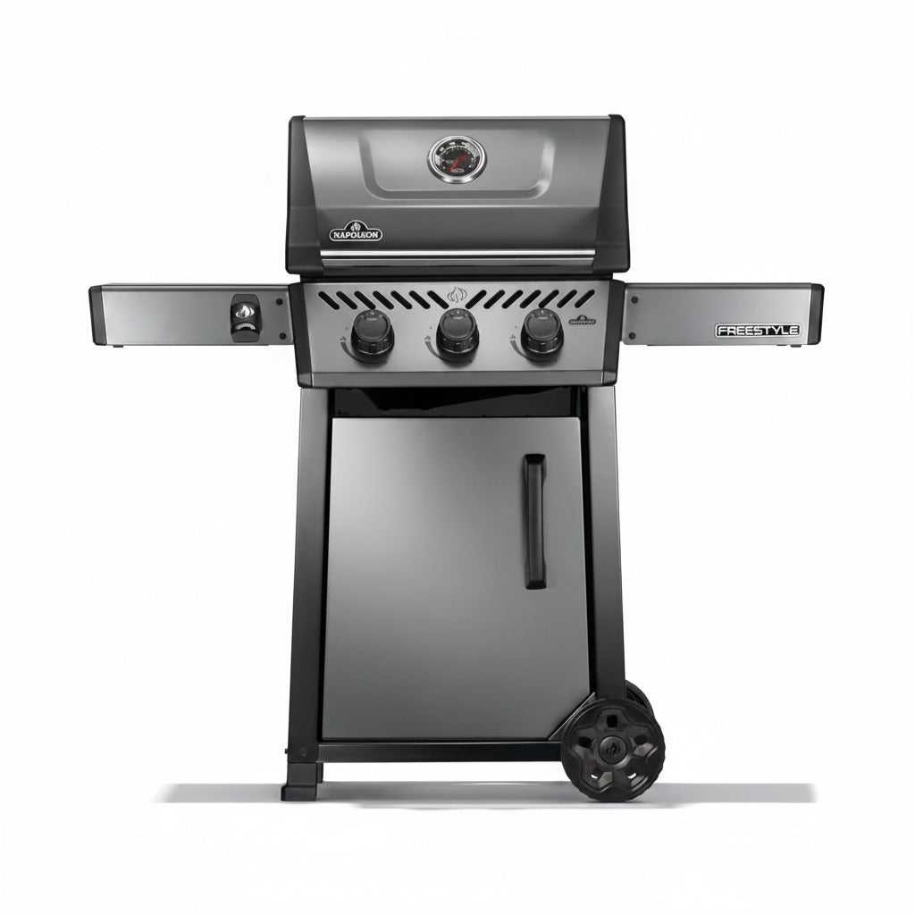 Freestyle 365 Propane Gas Outdoor Grill, Graphite Grey – 3-Burner BBQ with Porcelain Coated Cast Iron Iconic WAVE™ Cooking Grids