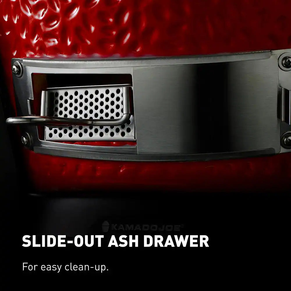 Big Joe II 24 In. Charcoal Grill in Red with Cart, Side Shelves, Grate Gripper, and Ash Tool