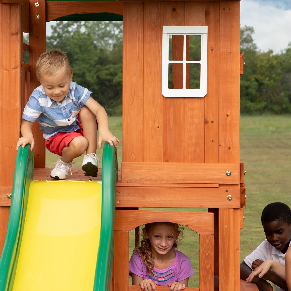 Oakmont Cedar Wooden Swing Set with 4 Foot Dek Height.