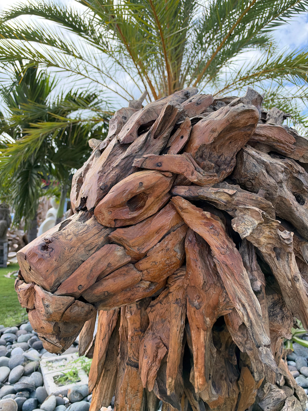 The Broward Design Center Teak Lion XL – Life-Size Hand-Carved Teak Sculpture