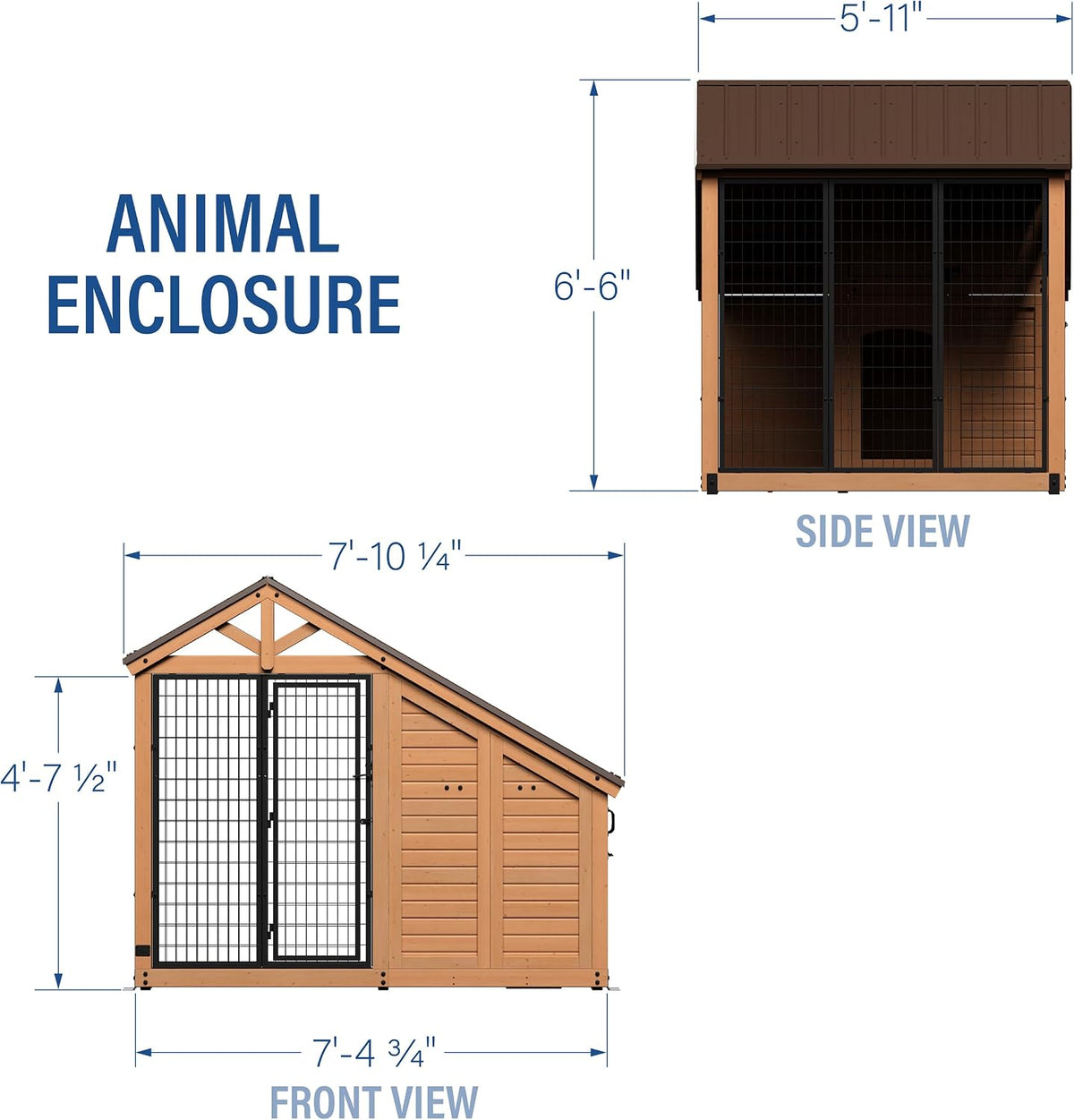 Backyard Discovery 7' X 5' Waggin' Retreat Cedar Wood Large Dog Kennel with Galvanized Steel Roof, Feeding Door, Doghouse Back Door, Water and Food Tray, Secure Lock Gate for Safe Outdoor Pet Shelter