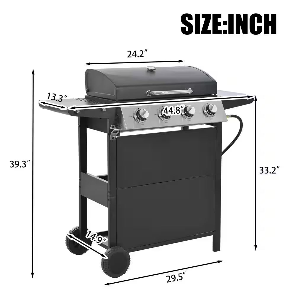 4 Burners Portable Propane Grill Barbecue Grill Stainless Steel Gas Grill in Black