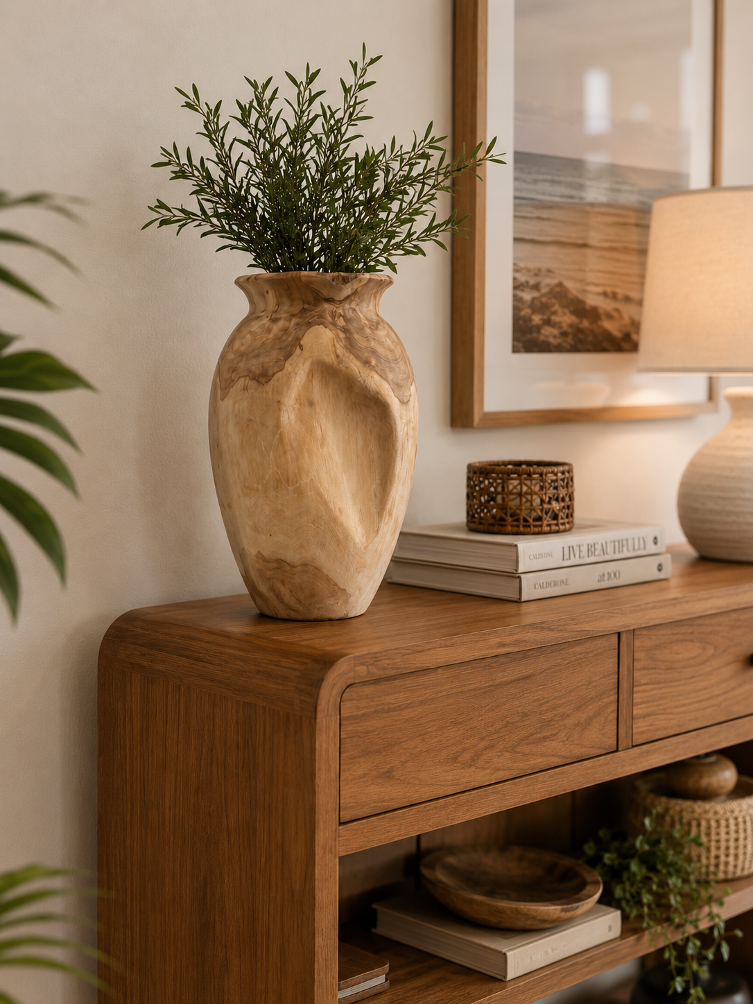 The Broward Design Center Organic Bleached Teak Broken Vase – 16"