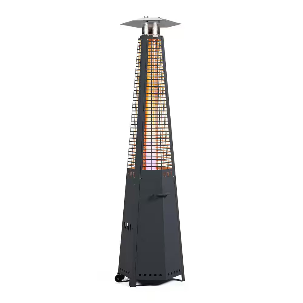 48,000 BTU Stainless Steel Pyramid Patio Flame Propane Gas Patio Heater with Wheels