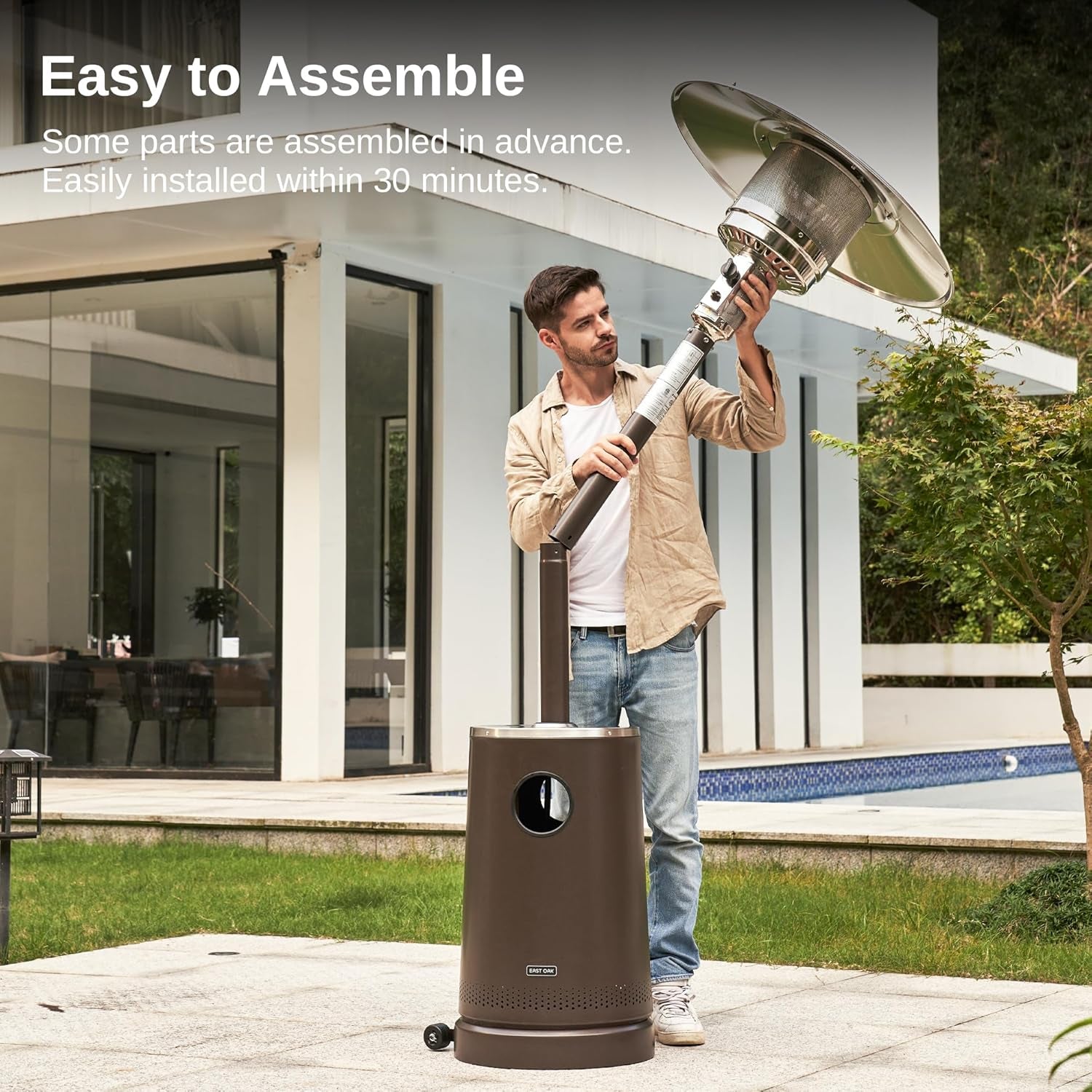 50,000 BTU Patio Heater with Sand Box, Table Design, Double-Layer Stainless Steel Burner, Wheels, Triple Protection System, Outdoor Heater for Home and Residential, Pinecone