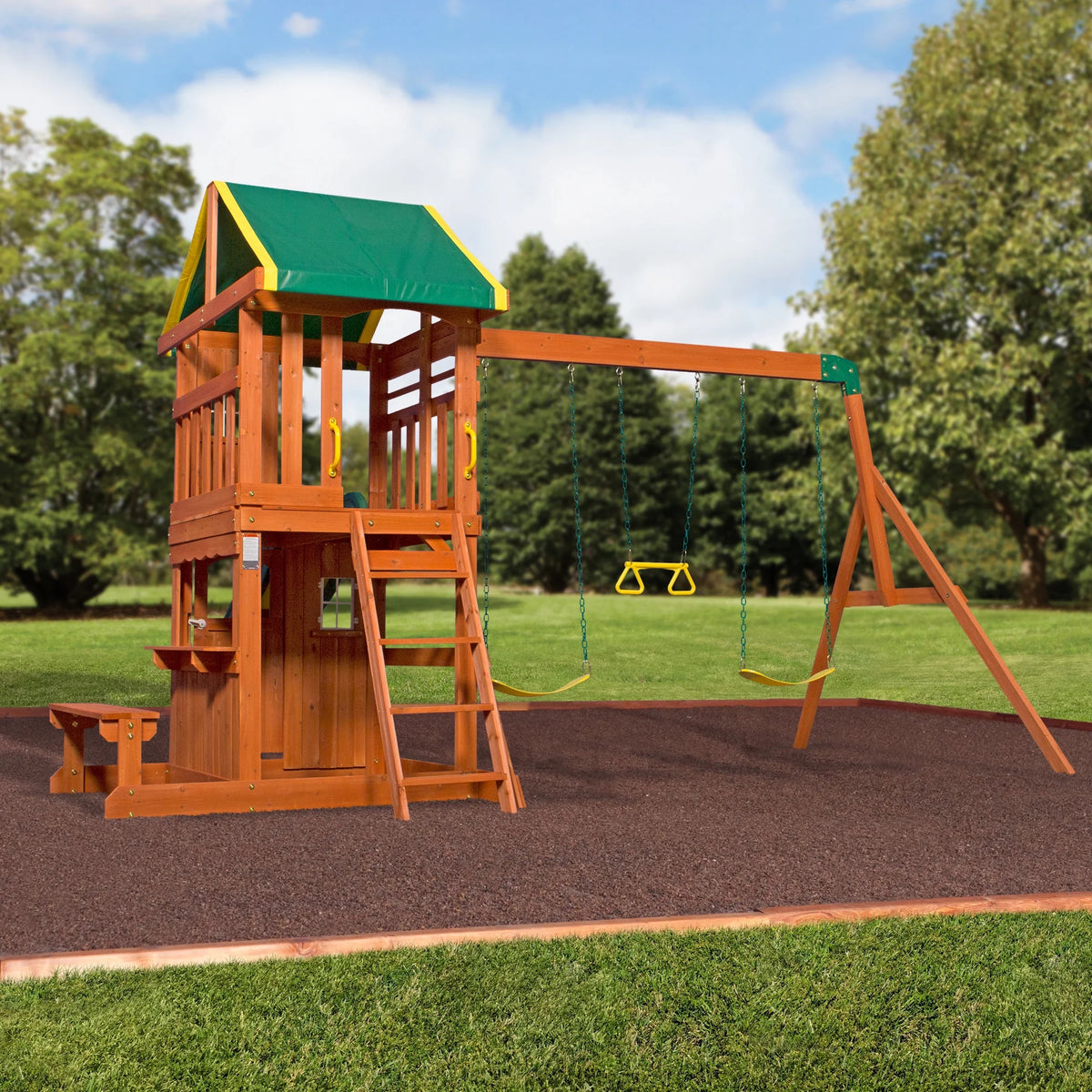 Oakmont Cedar Wooden Swing Set with 4 Foot Dek Height.