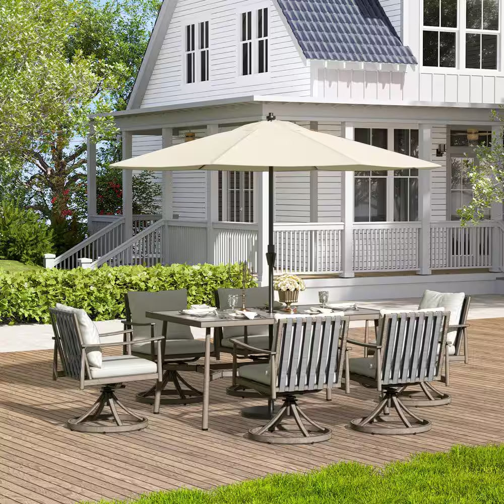 Sunset Retreat Aluminum Outdoor Patio Dining Swivel Chairs with Light Gray Cushions (2-Pack)