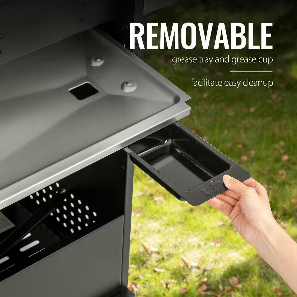4-Burner Propane Gas Grill with Side Burner with Glass Viewing Window, Cabinet Style, Silver